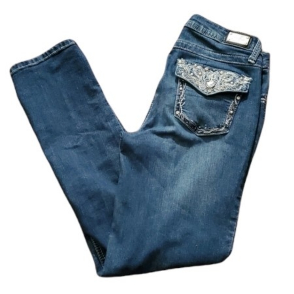 Earl Jeans Womens Size 2 Petite Straight Leg Embroidery Rhinestone Pockets